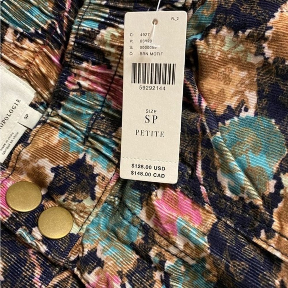 Anthropologie Anisa Floral Corduroy Joggers size SP petite size new with tag - Picture 7 of 8